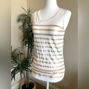 J.Crew cotton white and gold striped tank top